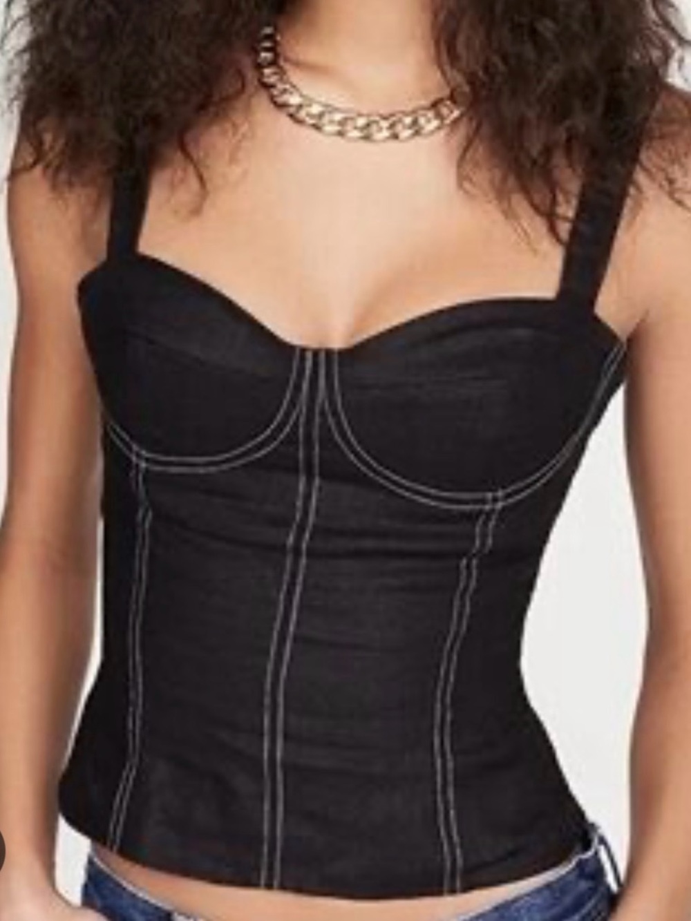 Reformation Black Bustier Tank with Contrast Stitching